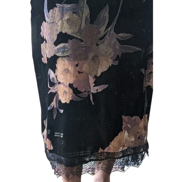 Band of Gypsies Velvet Burnout Slip Dress M Floral Lace Side Slits Lined Y2K - Picture 10 of 12